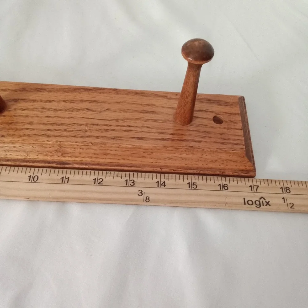 Solid Oak Wood Wall Mounted Coat Rack 3 Peg Hook Rail Entryway Organizer Brown